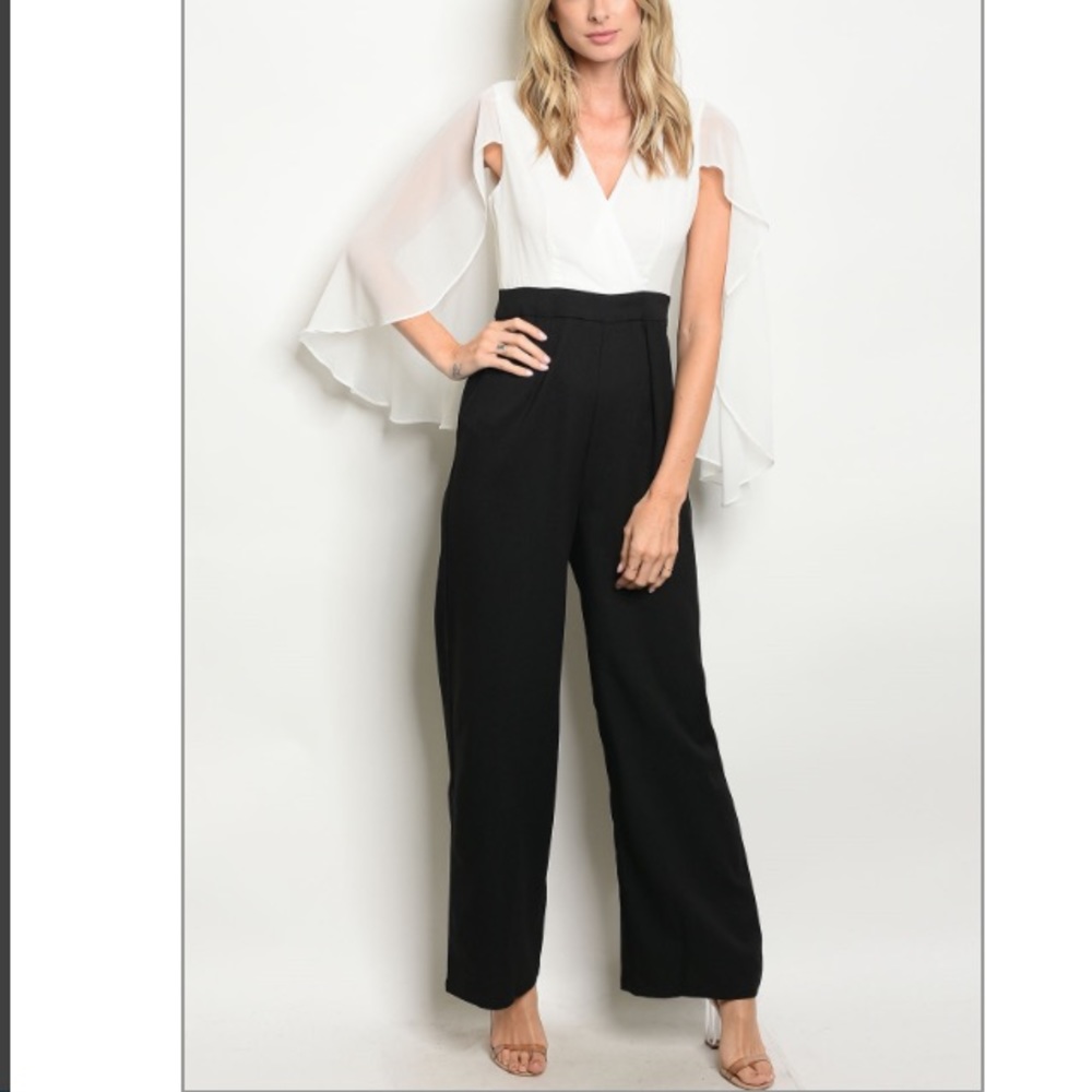 Black and White Jumpsuit With A Cape